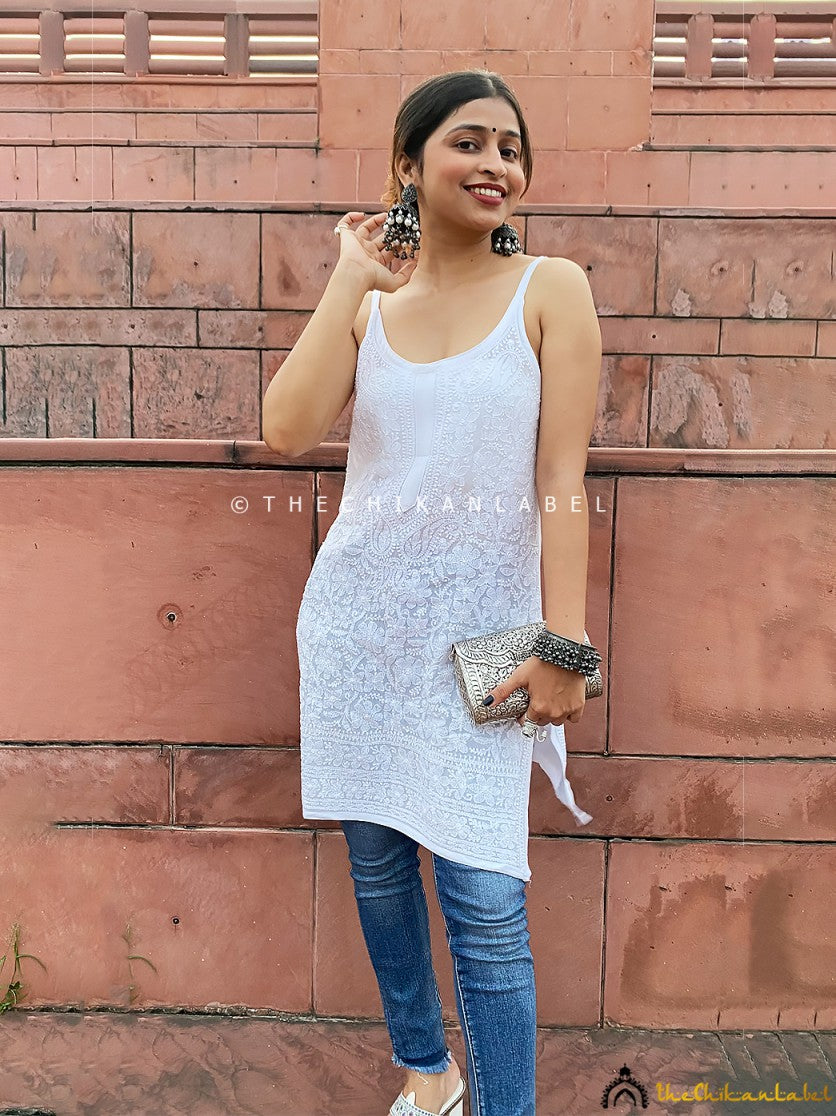 Buy Cotton White Tunic, Chikankari Kurti With From Button Full Opening  Online in India - Etsy | Kurti with jeans, Tunic tops with leggings summer,  Hand embroidered tunics